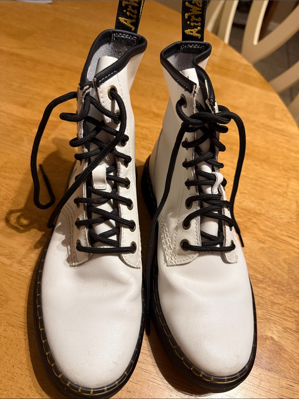 Dr. Martens White Leather Lace-Up Boots with Black Trim